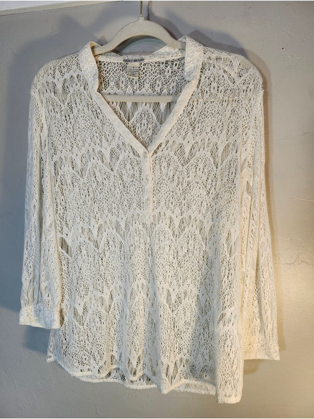Lucky Brand Cream Crochet Lace Top Sz S